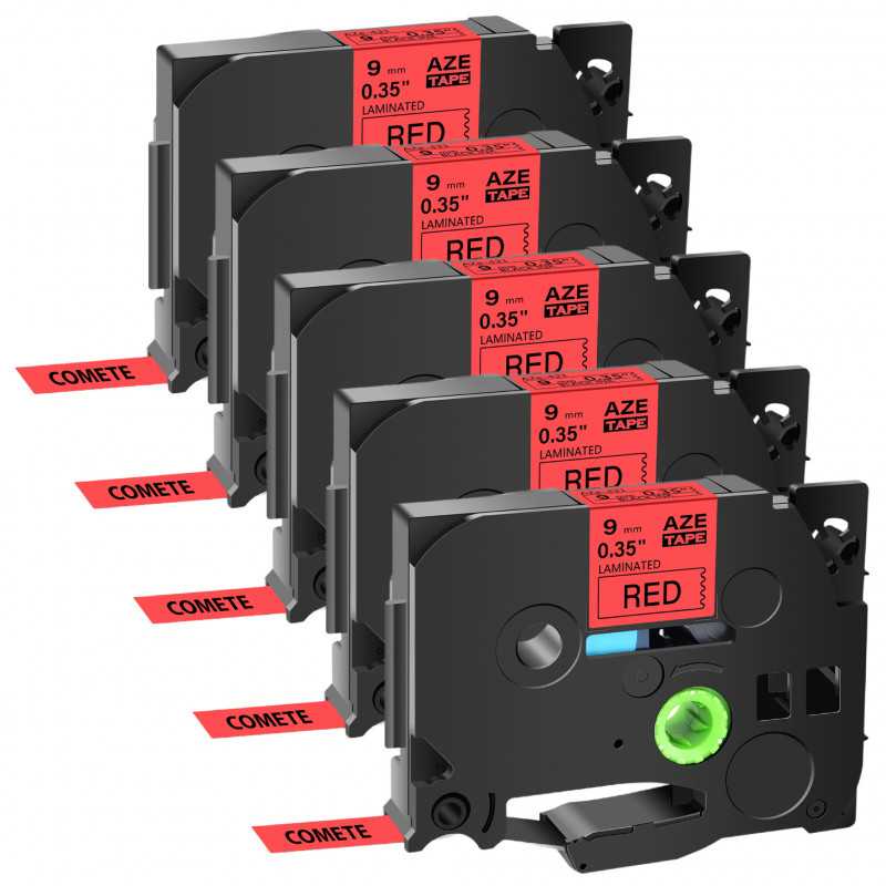 5 Rubans compatible Brother TZe-421 Noir sur Rouge cassette recharge pour étiqueteuse Brother, Racine 5 Rubans compatible Brother TZe-421 Noir sur Rouge cassette recharge pour étiqueteuse Brother, Racine