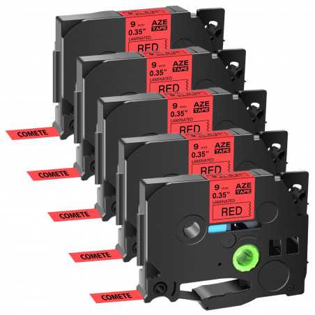 5 Rubans compatible Brother TZe-421 Noir sur Rouge cassette recharge pour étiqueteuse Brother