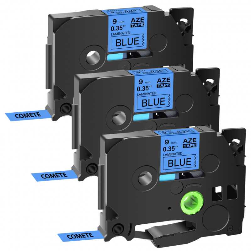 3 Rubans compatible Brother TZe-521 Noir sur Bleu cassette recharge pour étiqueteuse Brother, Racine 3 Rubans compatible Brother TZe-521 Noir sur Bleu cassette recharge pour étiqueteuse Brother, Racine