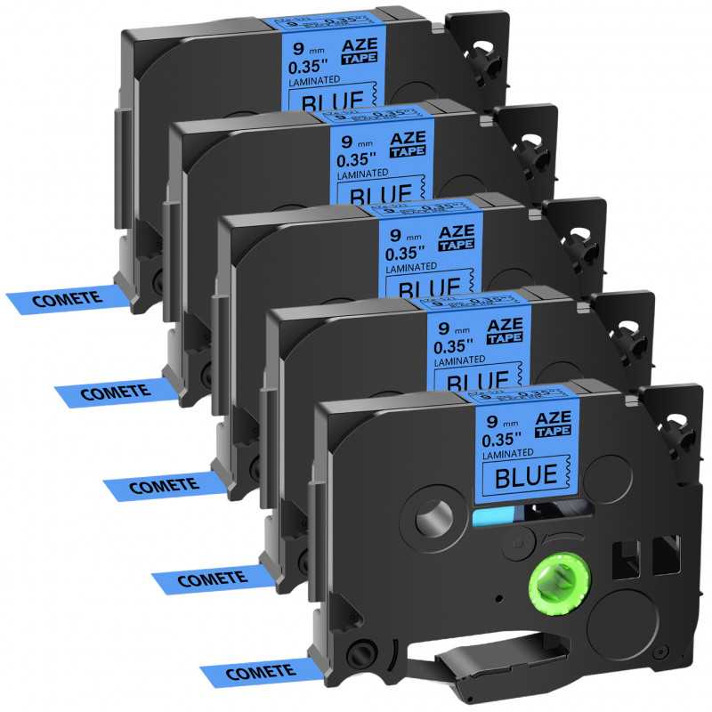 5 Rubans compatible Brother TZe-521 Noir sur Bleu cassette recharge pour étiqueteuse Brother, Racine