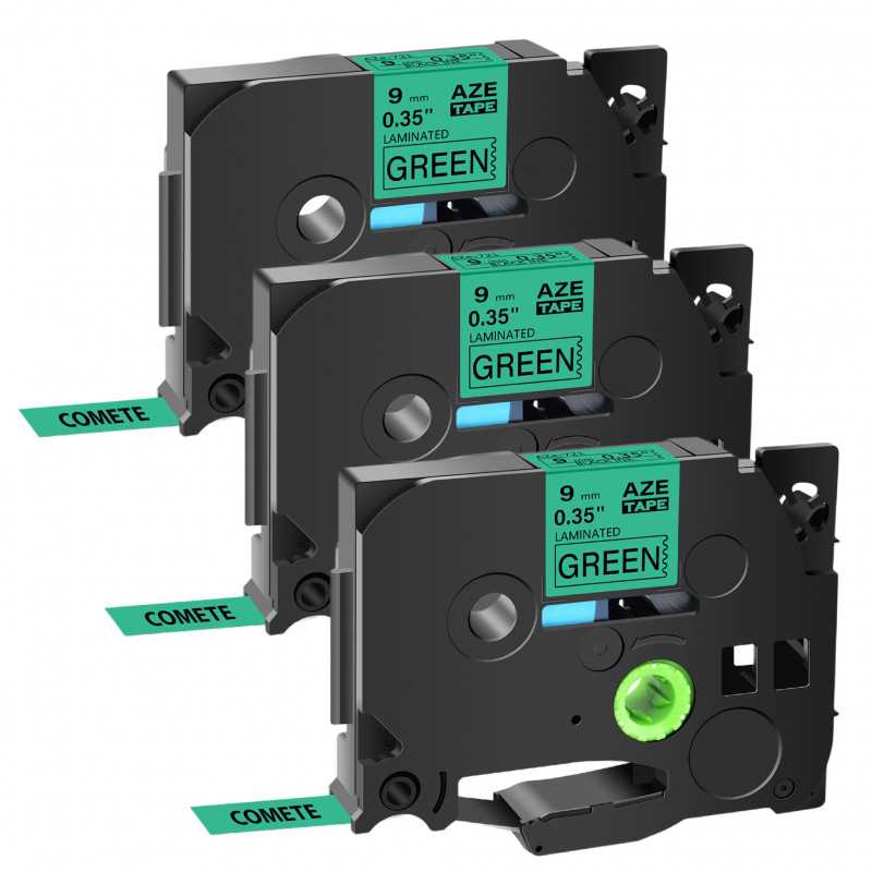3 Rubans TZe-721 Noir sur Vert cassette recharge pour étiqueteuse Brother, Racine 3 Rubans TZe-721 Noir sur Vert cassette recharge pour étiqueteuse Brother, Racine