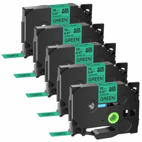 5 Rubans TZe-731 Noir sur Vert cassette recharge pour étiqueteuse Brother, Racine