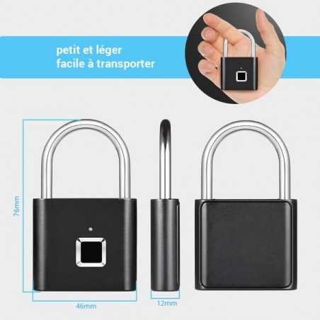 CADENAS À EMPREINTE DIGITAL BIOMÉTRIQUE NOIR - Batterie rechargeable par USB Capacité 10 empreintes