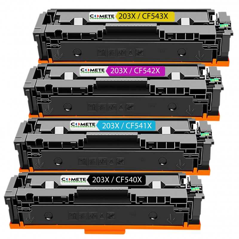 4 Toners compatibles HP 203X CF540X CF541X CF542X CF543X D1273 - 1 Noir + 1 Cyan + 1 Magenta + 1 JAUNE HP