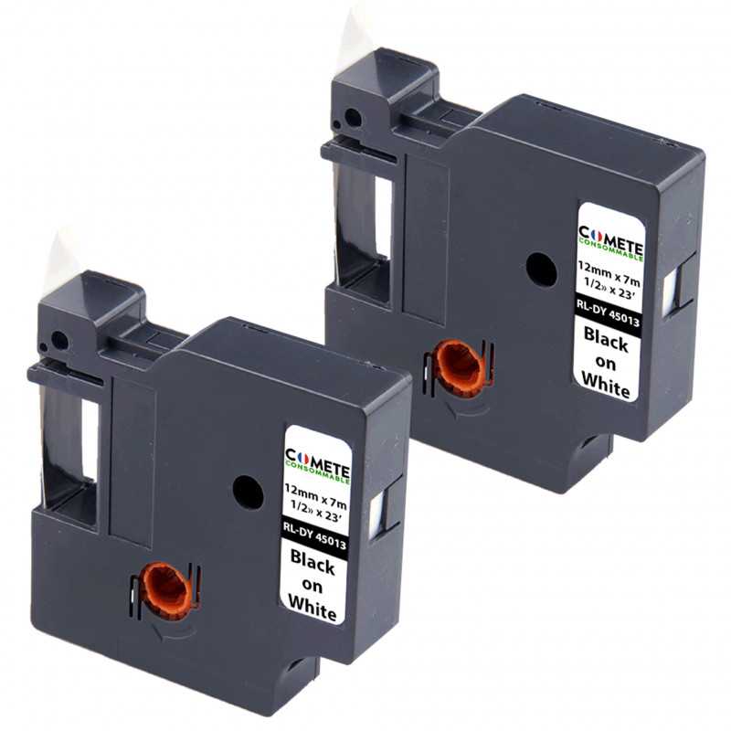 2 Rubans Compatibles pour Étiqueteuses Dymo D1 45013 S0720530 - 12mm x 7m Noir sur Blanc, Étiqueteuses 2 Rubans Compatibles pour Étiqueteuses Dymo D1 45013 S0720530 - 12mm x 7m Noir sur Blanc, Étiqueteuses