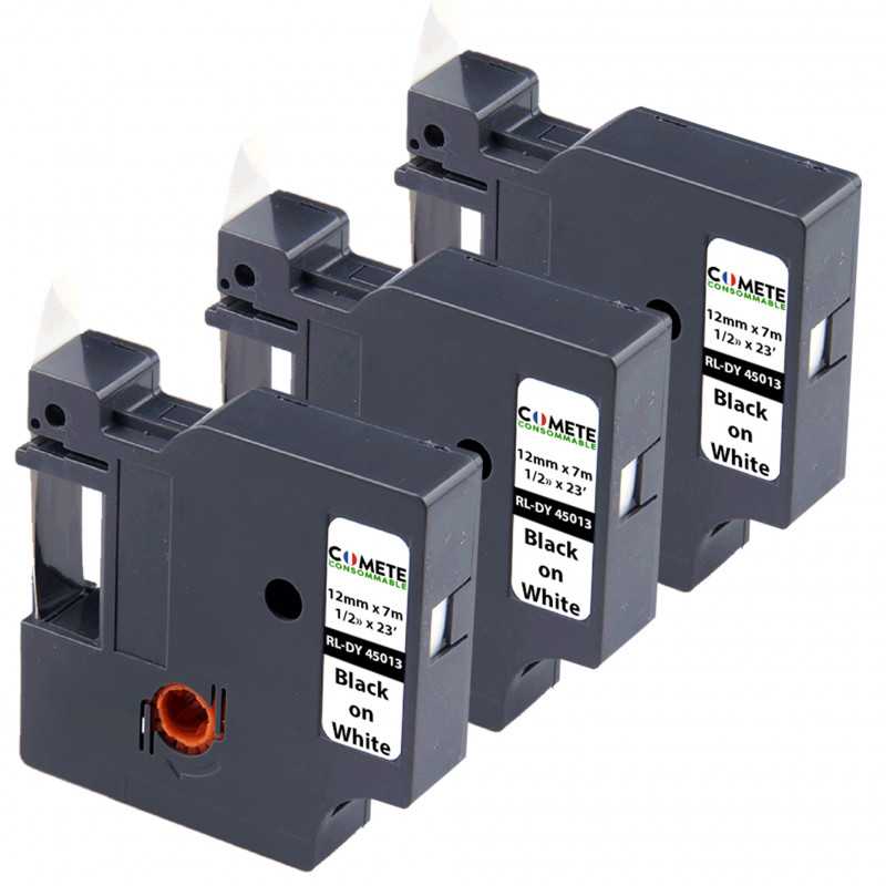 3 Rubans Compatibles pour Étiqueteuses Dymo D1 45013 S0720530 - 12mm x 7m Noir sur Blanc, Étiqueteuses 3 Rubans Compatibles pour Étiqueteuses Dymo D1 45013 S0720530 - 12mm x 7m Noir sur Blanc, Étiqueteuses