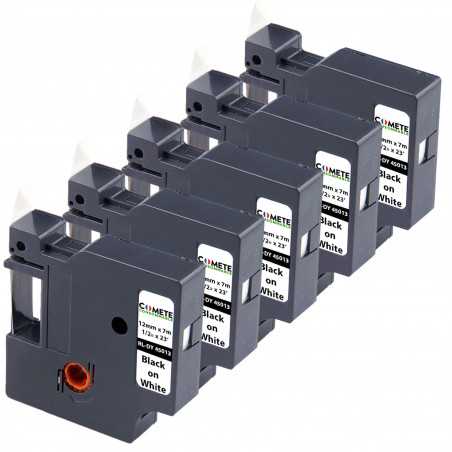 5 Rubans Compatibles pour Étiqueteuses Dymo D1 45013 S0720530 - 12mm x 7m Noir sur Blanc