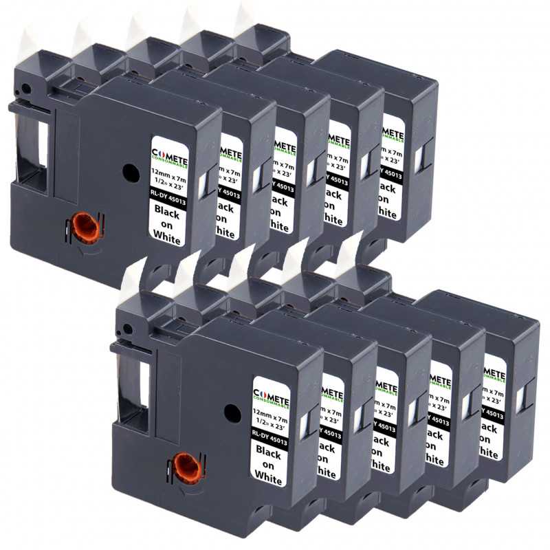 10 Rubans Compatibles pour Étiqueteuses Dymo D1 45013 S0720530 - 12mm x 7m Noir sur Blanc, Étiqueteuses 10 Rubans Compatibles pour Étiqueteuses Dymo D1 45013 S0720530 - 12mm x 7m Noir sur Blanc, Étiqueteuses