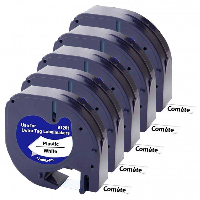 5 Rubans compatibles 91201 S0721610 pour Étiqueteuses Dymo Letratag -12mm x 4m Noir sur Blanc, Étiqueteuses 5 Rubans compatibles 91201 S0721610 pour Étiqueteuses Dymo Letratag -12mm x 4m Noir sur Blanc, Étiqueteuses