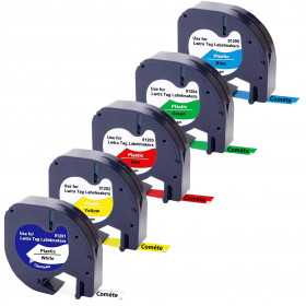 5 Rubans COULEURS compatibles 91201 S0721610 pour Étiqueteuses Dymo Letratag -12mm x 4m 5 Couleurs, Étiqueteuses