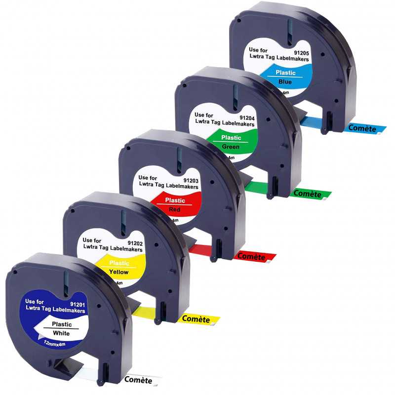 5 Rubans COULEURS compatibles 91201 S0721610 pour Étiqueteuses Dymo Letratag -12mm x 4m 5 Couleurs, Étiqueteuses 5 Rubans COULEURS compatibles 91201 S0721610 pour Étiqueteuses Dymo Letratag -12mm x 4m 5 Couleurs, Étiqueteuses