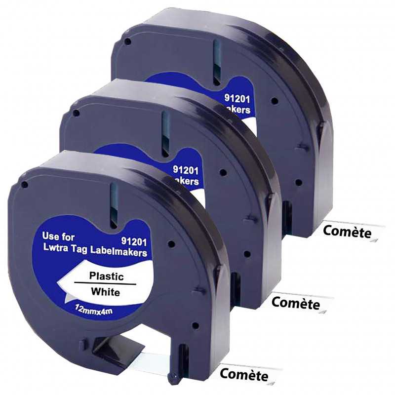 3 Rubans compatibles 91201 S0721610 pour Étiqueteuses Dymo Letratag -12mm x 4m Noir sur Blanc, Étiqueteuses 3 Rubans compatibles 91201 S0721610 pour Étiqueteuses Dymo Letratag -12mm x 4m Noir sur Blanc, Étiqueteuses