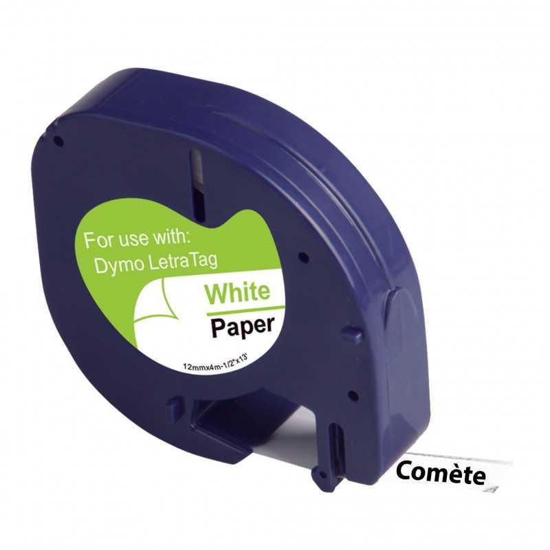 1 Ruban 91200 S0721510 Compatible pour Etiqueteuses DYMO LetraTag - 12mm x 4m Noir sur Blanc, Étiqueteuses 1 Ruban 91200 S0721510 Compatible pour Etiqueteuses DYMO LetraTag - 12mm x 4m Noir sur Blanc, Étiqueteuses