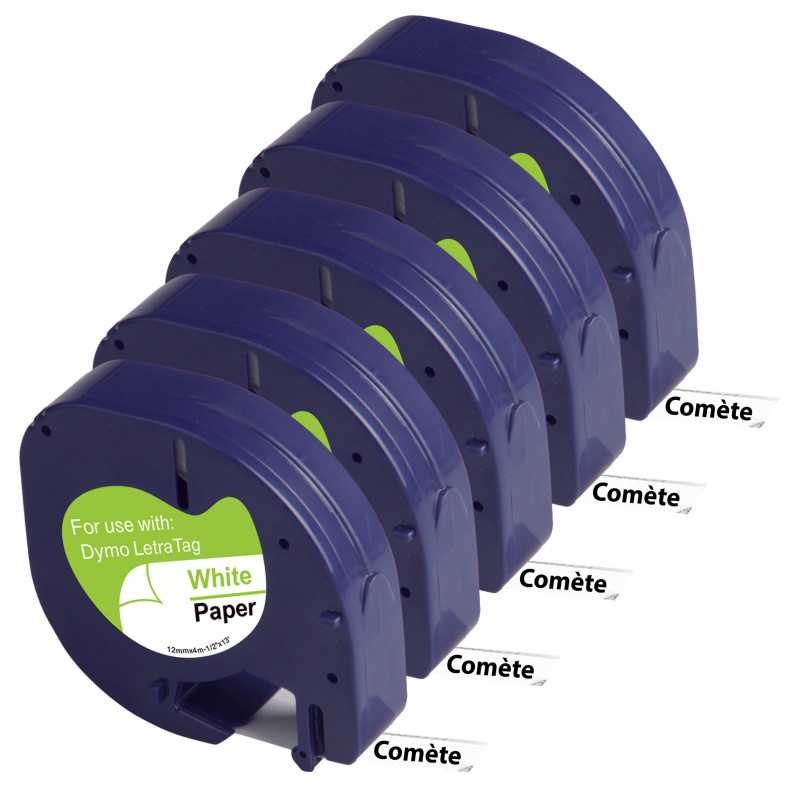 5 Rubans 91200 S0721510 Compatibles pour Etiqueteuses DYMO LetraTag - 12mm x 4m Noir sur Blanc, Étiqueteuses 5 Rubans 91200 S0721510 Compatibles pour Etiqueteuses DYMO LetraTag - 12mm x 4m Noir sur Blanc, Étiqueteuses