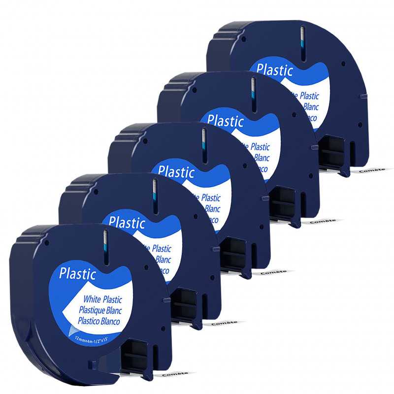 5 Rubans 91331 Compatibles pour Etiqueteuses DYMO LetraTag - 12mm x 4m Noir sur Blanc, Étiqueteuses 5 Rubans 91331 Compatibles pour Etiqueteuses DYMO LetraTag - 12mm x 4m Noir sur Blanc, Étiqueteuses