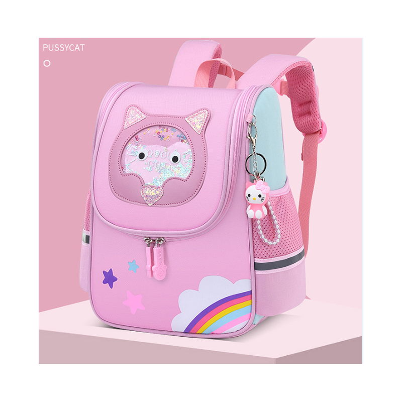 Cartable Sac à dos enfant scolaire chat rose, Racine