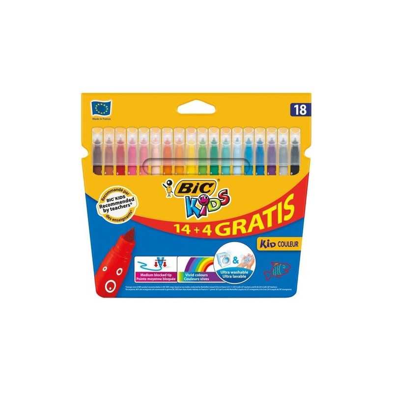 Feutre Marqueur Bic Kids Couleur 18 Couleurs (14 + 4), Racine