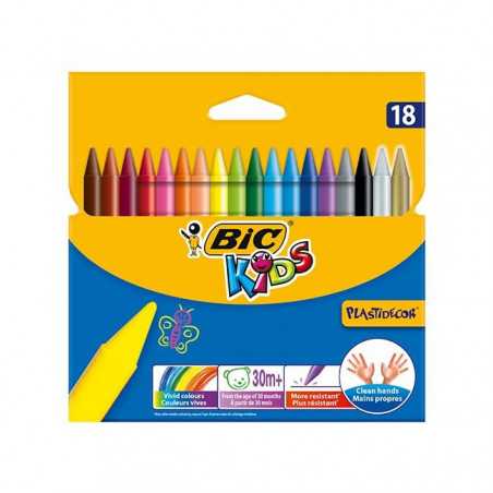 Crayons de Cire Bic Kids Plastidecor 18 Couleurs, Racine