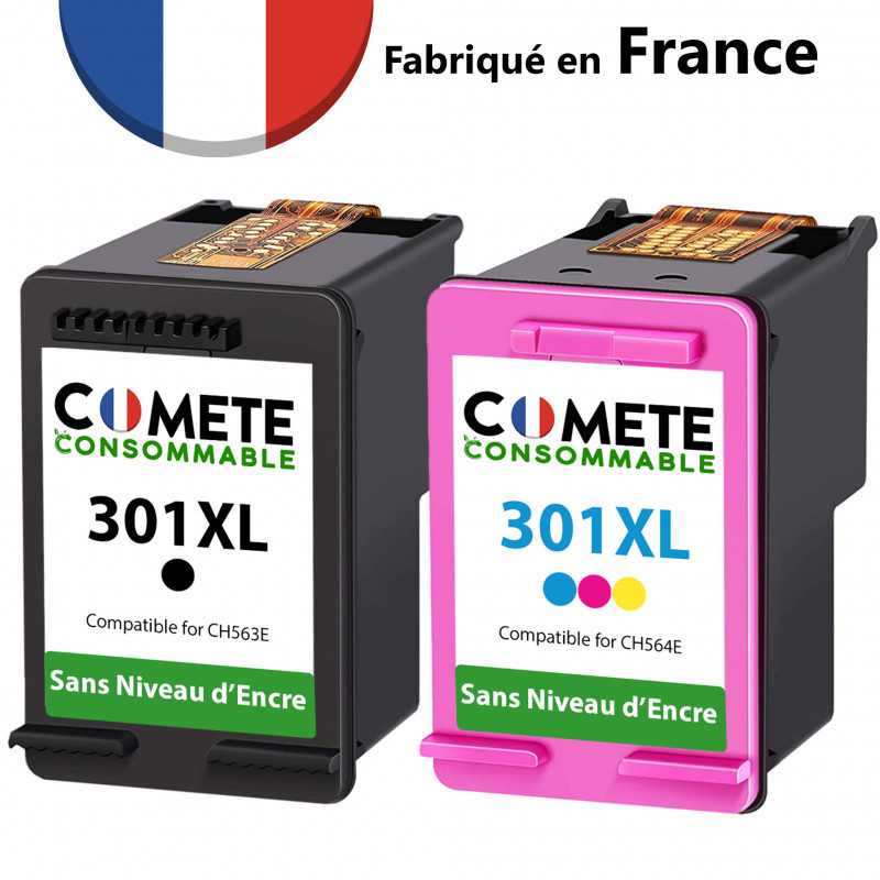 Pack de 2 cartouche compatible HP 301XL Sans niveau d'encre Noir + C