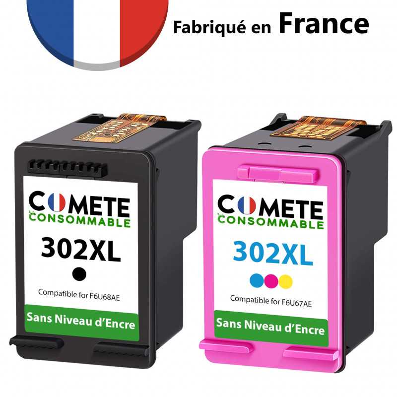 Pack de 2 cartouches compatibles HP 302XL Sans niveau d'encre Noir +