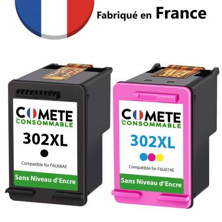 Pack de 2 cartouches compatibles HP 302XL Sans niveau d'encre Noir + Couleur, HP