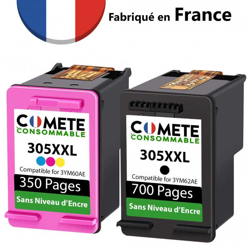 2 cartouches compatibles HP 305 XL 305XL Sans Niveau d'encre Noir + C