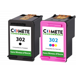 Pack de 2 cartouche compatible HP 302 Sans niveau d'encre Noir et couleur, Racine