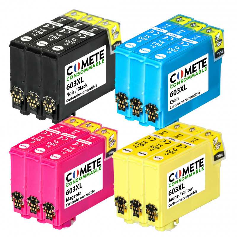 12 Cartouches 603XL compatibles Epson Expression Home - 3 Noir + 3 Cyan + 3 Magenta + 3 Jaune, EPSON 12 Cartouches 603XL compatibles Epson Expression Home - 3 Noir + 3 Cyan + 3 Magenta + 3 Jaune, EPSON