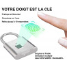 CADENAS À EMPREINTE DIGITAL BIOMÉTRIQUE GRIS - Batterie rechargeable par USB Capacité 10 empreintes