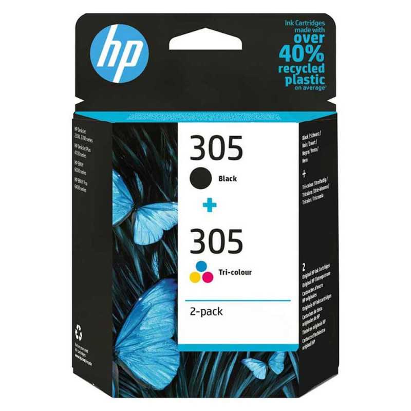 Pack 2 cartouches d’encre authentique HP 305 HP305 pour HP DESKJET 2724  2732 2752 2755 4155 + un surligneur PLEIN D’ENCRE