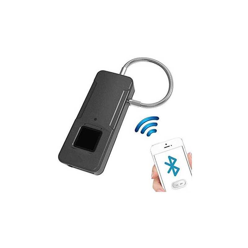 Cadenas Bluetooth à verrouillage par empreinte digitale rechargeable par USB - 15 empreintes Noir, High Tech