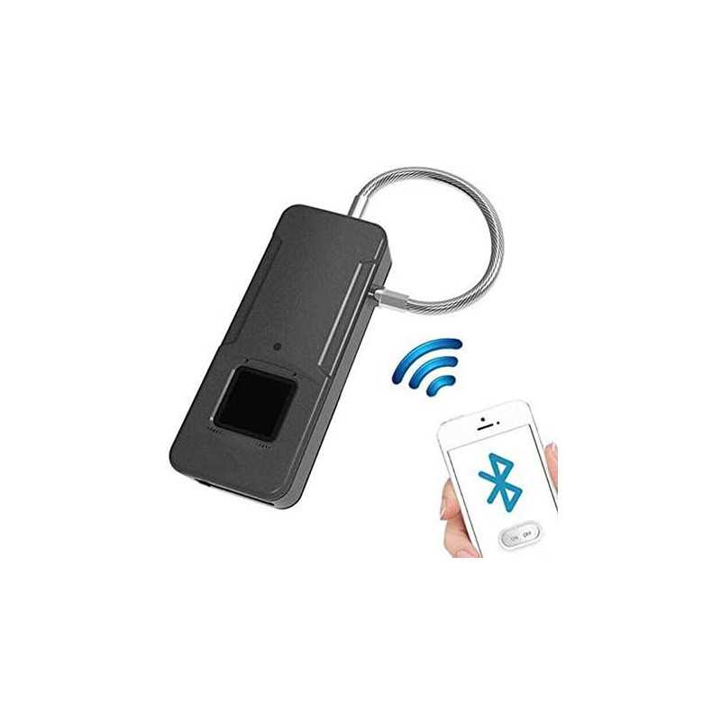 Cadenas Bluetooth à verrouillage par empreinte digitale rechargeable par USB - 15 empreintes Noir, High Tech Cadenas Bluetooth à verrouillage par empreinte digitale rechargeable par USB - 15 empreintes Noir, High Tech