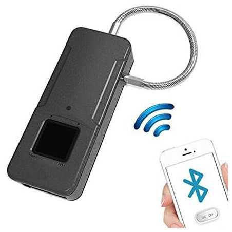 Cadenas Bluetooth à verrouillage par empreinte digitale rechargeable par USB - 15 empreintes Noir