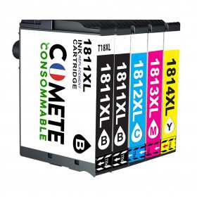 5 Cartouches 18XL Compatibles Epson T18XL T1815 - 2 Noir + 1 Cyan + 1 Magenta + 1 Jaune, EPSON