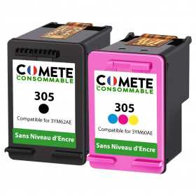2 cartouche compatible HP 305 Noir et couleur Sans Niveau d'encre, Racine