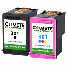 Pack de 2 cartouche compatible HP 301 Sans niveau d'encre Noir Couleur, Racine