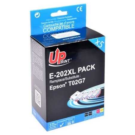 UPRINT 5 Cartouches compatible Epson 202XL - 1 Noir + 1 Photo Noir + 1 Cyan + 1 Magenta + 1 Jaune, Racine