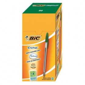 Stylo à bille BIC Crystal Green Bx 50 Pcs. Ecriture moyenne.