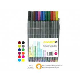 Fineliner Marker 0.5mm smartd 12 Couleurs Assorties. Conception hexagonale rayée