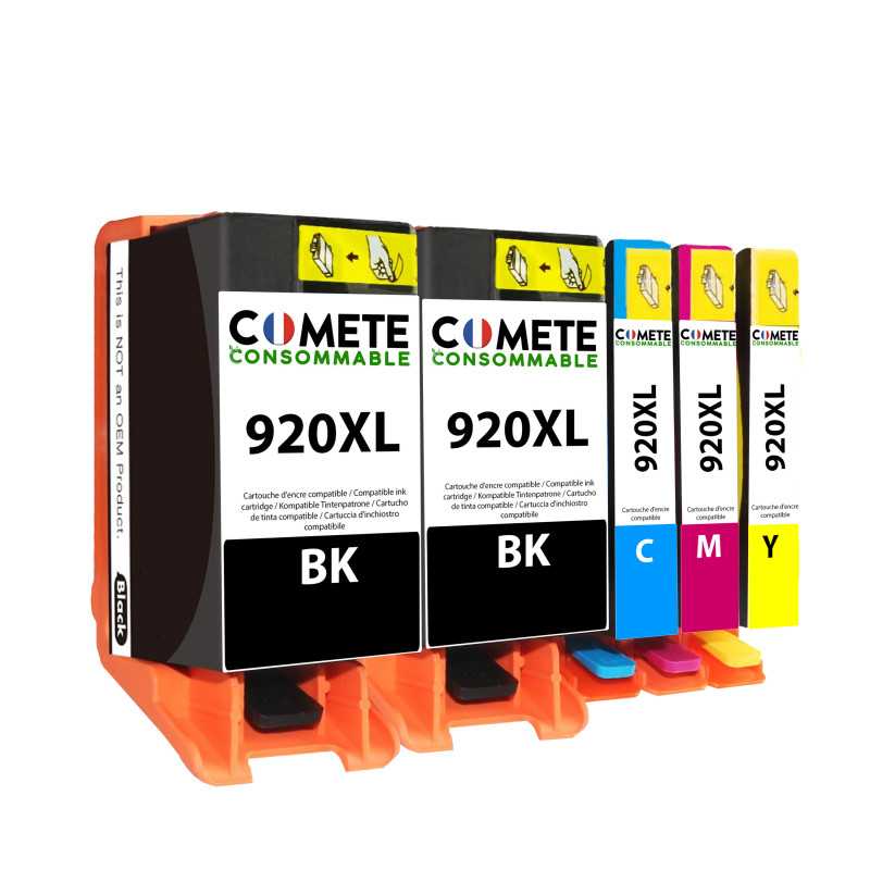 5 cartouches compatibles HP 920XL - 1 Noir + 1 Cyan + 1 Magenta + 1 Jaune 5 cartouches compatibles HP 920XL - 1 Noir + 1 Cyan + 1 Magenta + 1 Jaune