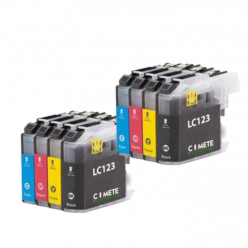 8 Cartouches compatibles BROTHER LC123XL - Noir + Cyan + Magenta + Jaune