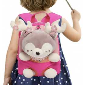 Sac à Dos Enfant École Peluche Cerf Fuschia , Léger et solide