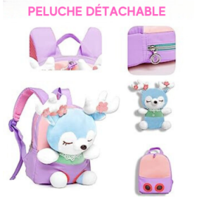 Sac à Dos Enfant École Peluche Cerf Rouge, Léger et solide