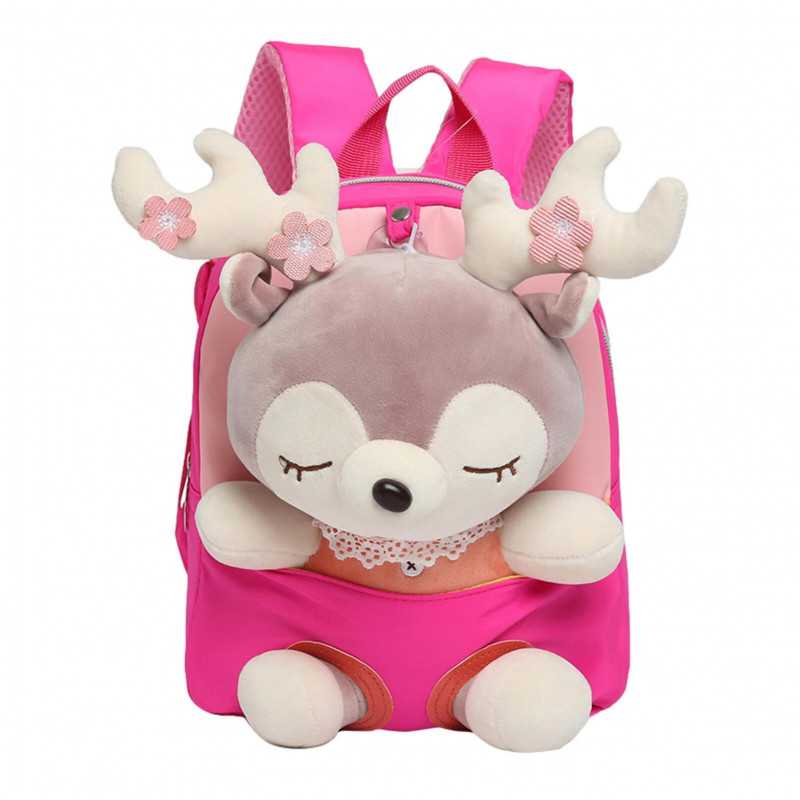 Sac à Dos Enfant École Peluche Cerf Fuschia , Léger et solide