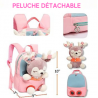 Sac à Dos Enfant École Peluche Cerf Rose, Léger et solide