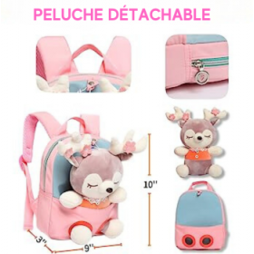 Sac à Dos Enfant École Peluche Cerf Bleu, Léger et solide