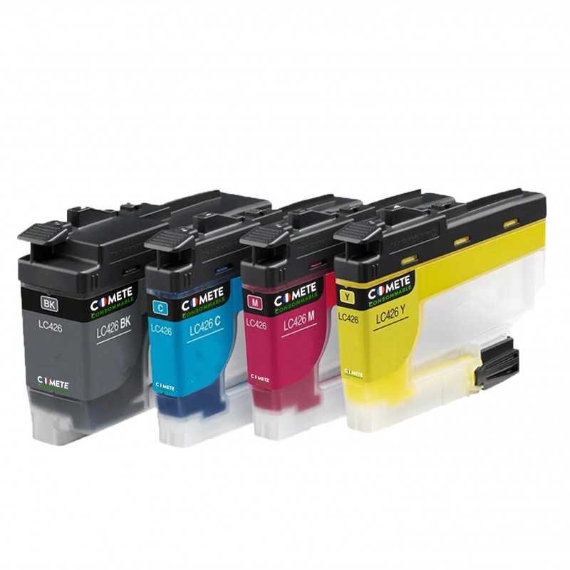 Pack de 4 Cartouche Compatibles avec Brother LC426 Noir + Cyan + Magenta + Jaune