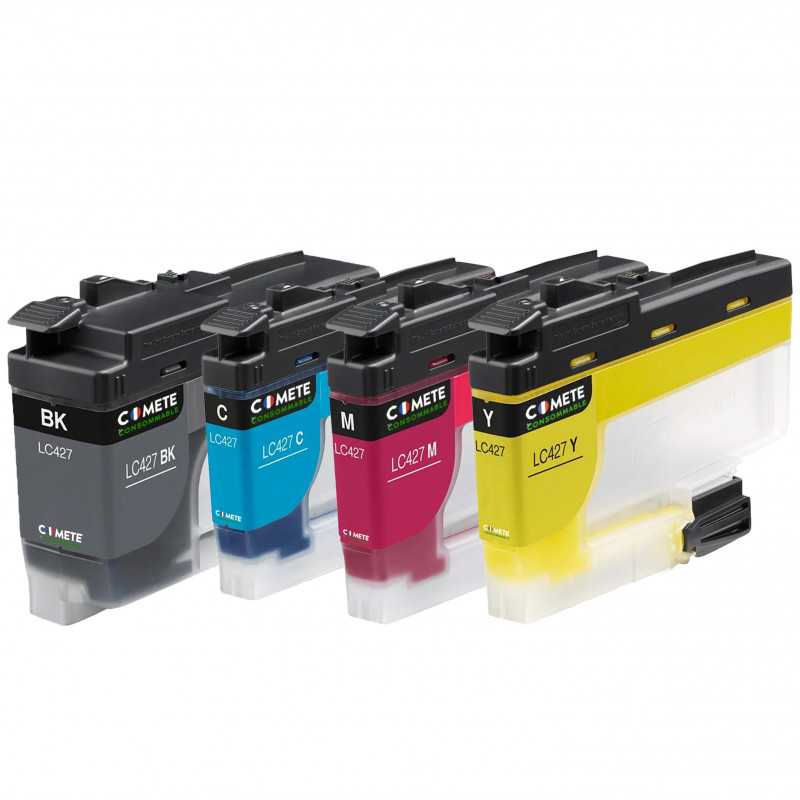 Pack de 4 Cartouche Compatibles avec Brother LC427 Noir + Cyan + Magenta + Jaune