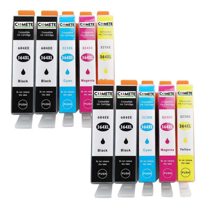 10 Cartouches compatibles HP 364XL - 4 Noir + 2 Cyan + 2 Magenta + 2 Jaune, HP 10 Cartouches compatibles HP 364XL - 4 Noir + 2 Cyan + 2 Magenta + 2 Jaune, HP