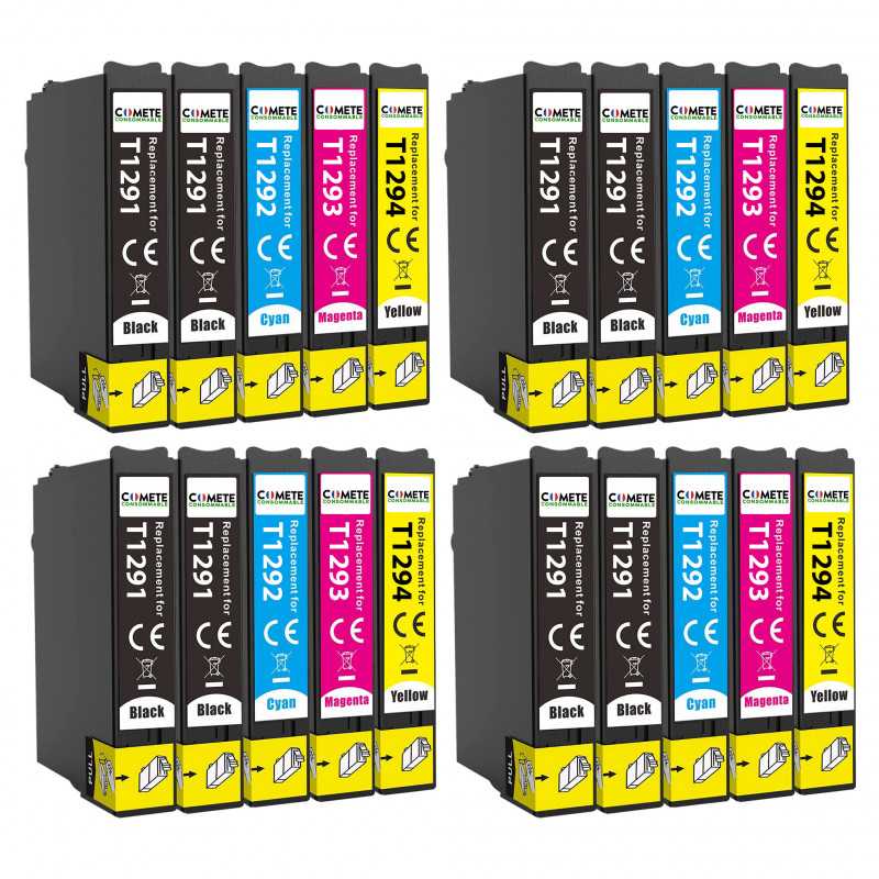 20 Cartouches compatibles Epson T129XL - 8 Noir + 4 Cyan + 4 Magenta + 4 Jaune 20 Cartouches compatibles Epson T129XL - 8 Noir + 4 Cyan + 4 Magenta + 4 Jaune